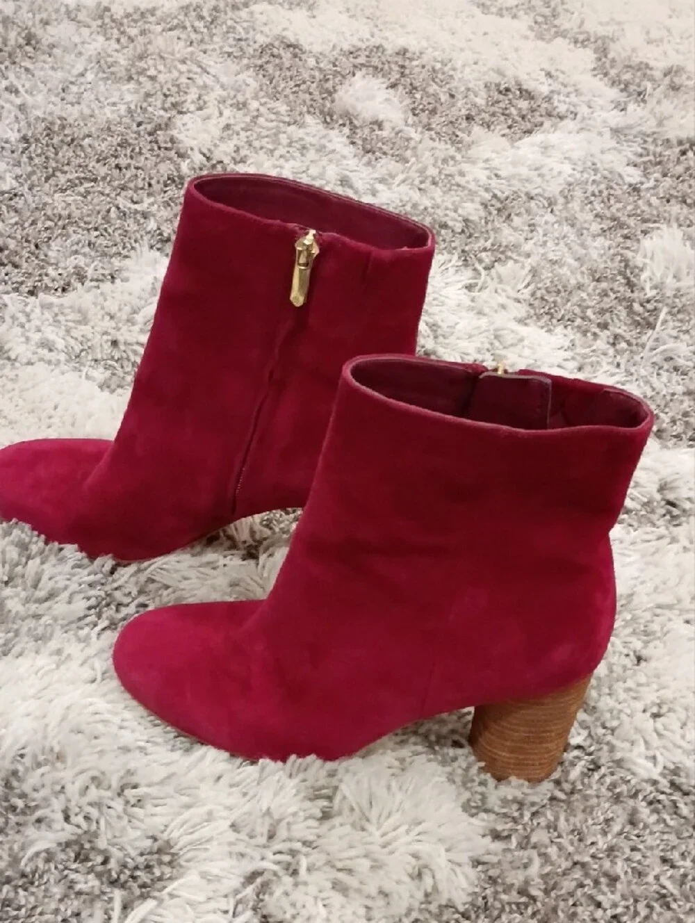 Sam Edelman Wine Colored Suede Ankle Booties with Gold Zip